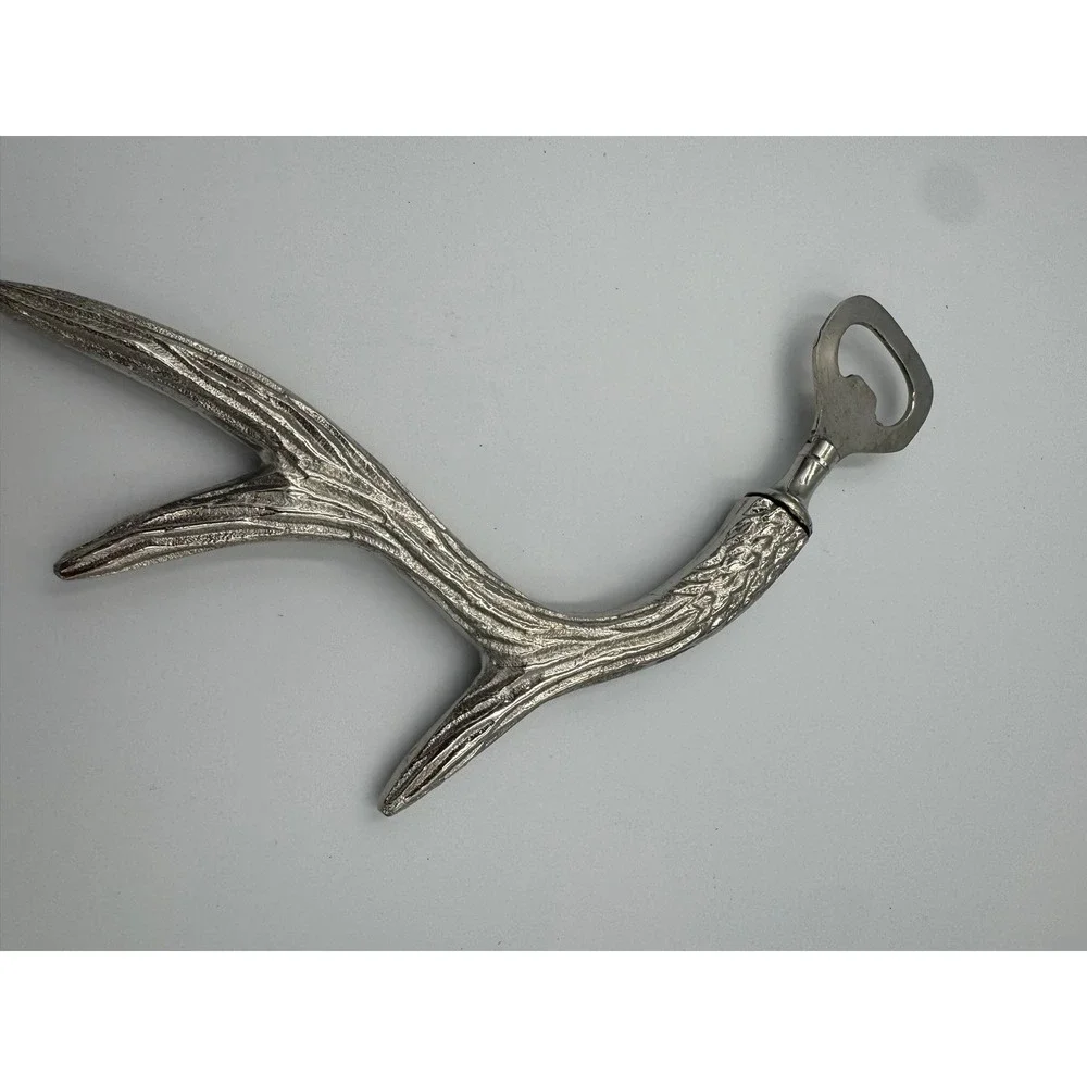 Silver Antler Handle‎ Bottle Opener Rustic Lodge Deer Horn Metal Bar Tool